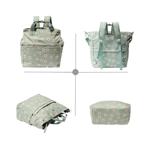 기저귀 백팩 토트팩 크로스바디 3 in 1 노트북 토트백, 단열 포켓 포함 - color: 말차 데이지