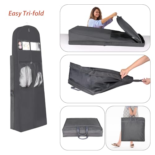 Univivi Portable Bridal Garment Bags for Gowns Long, 72 Inch, Grey - color: Grey