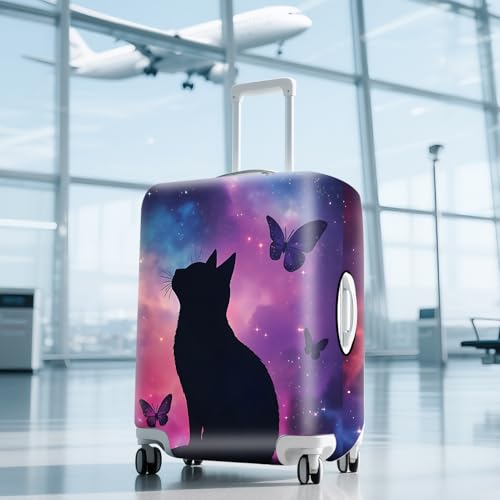 ANNA QUEEN Travel Luggage Cover Suitcase Protector Suitcase Cover Anti-Scratch,Stretchable Bag Cover Washable Durable Polyester - color: Black Cat, size: L(fits 28-30Inch suitcase)