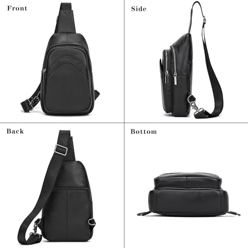Genuine Leather Sling Bag Multi-pocket Chest Bag for Men Hiking Travel Daypack - color: 9333 Black