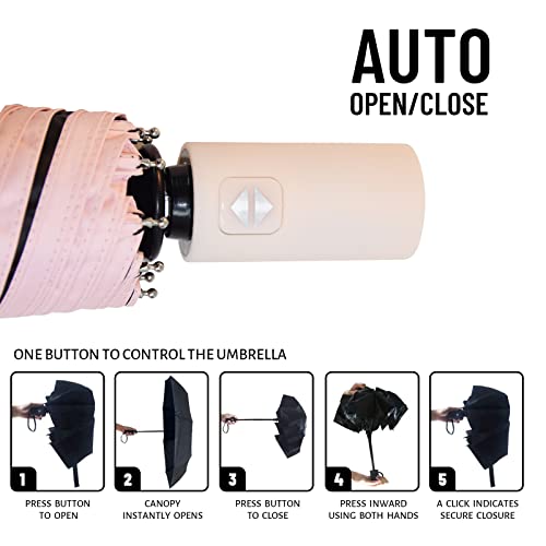 SY COMPACT Umbrella Automatic Travel Waterproof Light Folding Umbrellas Easy Carry for Women and Men - color: Pink