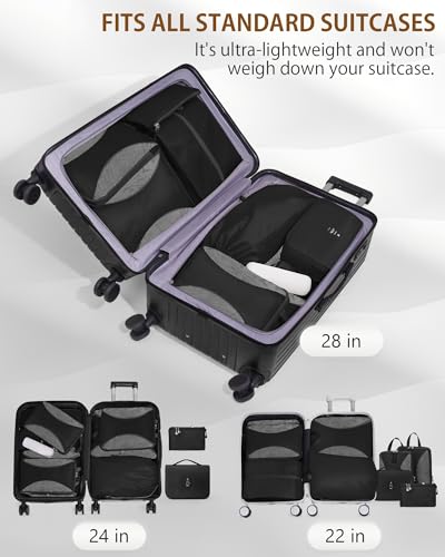 12-Piece Expandable Compression Packing Cubes, Space Saving Suitcase Organizers for Travel, Heavy Duty Luggage Storage Pouches Set, Black - color: Black