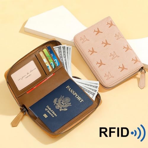 Passport Holder for Travel RFID Blocking Wallet Women Handbag Credit Cards Flight Ticket Organizer Card Holder (Wine) - color: Wine