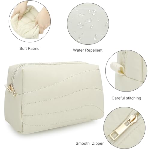Small Makeup Bag for Purse, Quilted Travel Cosmetic Bag - color: A- Beige