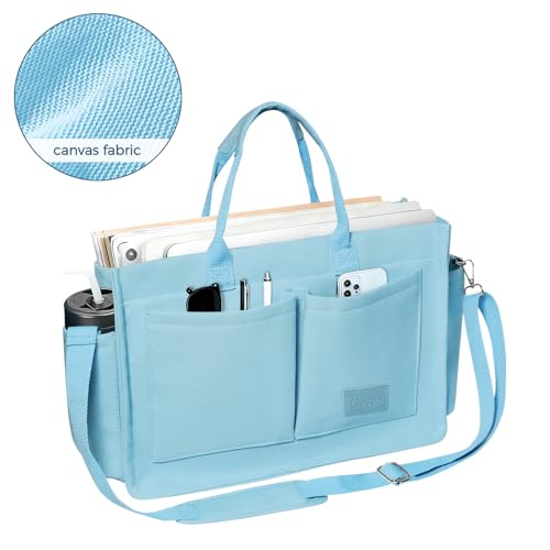 Gosect Women’s Canvas Multi-Pocket Tote Bag, Convertible Laptop Work Crossbody Shoulder Bag for Travel, Nurses & Teachers - color: Large-blue