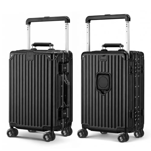 Xtaeptos 20 Inch Wide Handle Carry on Luggage with Cup Holder, Hardside - color: All Black