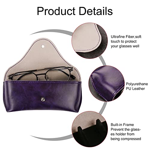 LogHog Portable Leather Glasses Case,Flexible Sunglasses Pouch Slim Case for Women Men Horizontal Eyeglass Case - color: Purple