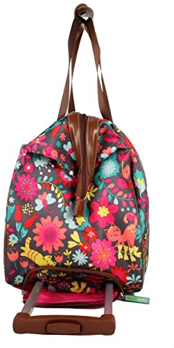 Lily Bloom Pattern 22 Inch Duffel Bag with 2-Rolling Wheels, Weekender Overnight Travel Lightweight Carry-On Suitcase For Women - color: Playful Garden