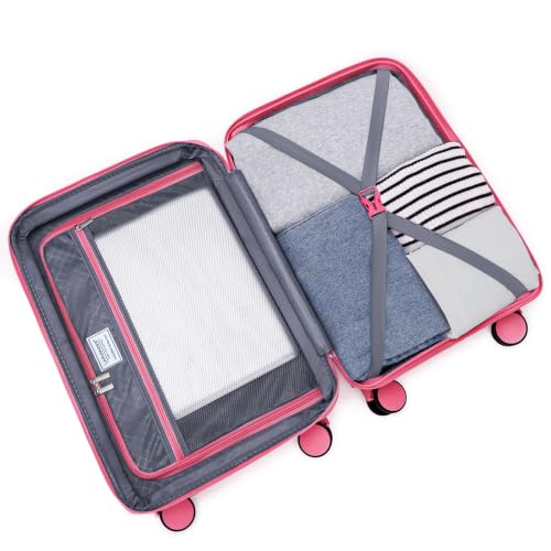 LARVENDER Expandable Carry On 3 Piece Luggage Set with Backpack 20 Inch - color: Rose Red, style: 3 Piece Sets