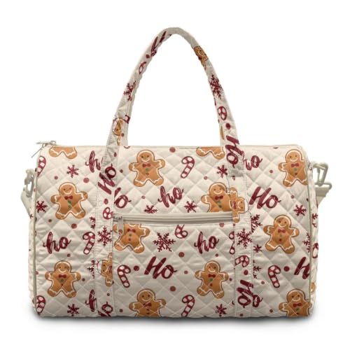Youngerbaby Gingerbread Man Quilted Duffle Bag for Christmas Overnight - color: Gingerbread Candy Cream