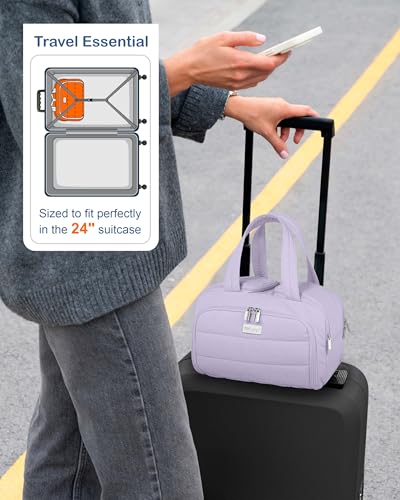 TOPDesign Travel Toiletry Bag, Puffer Makeup Organizer with Compartments - color: Light Purple