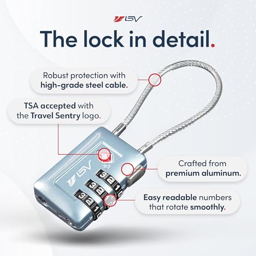 TSA Accepted Luggage Travel Lock, Set-Your-Own Combination Lock for School Gym Locker, Luggage Suitcase Baggage Locks, Filing Cabinets, Toolbox, Case (TSA008-2 Pack, Arctic Blue)