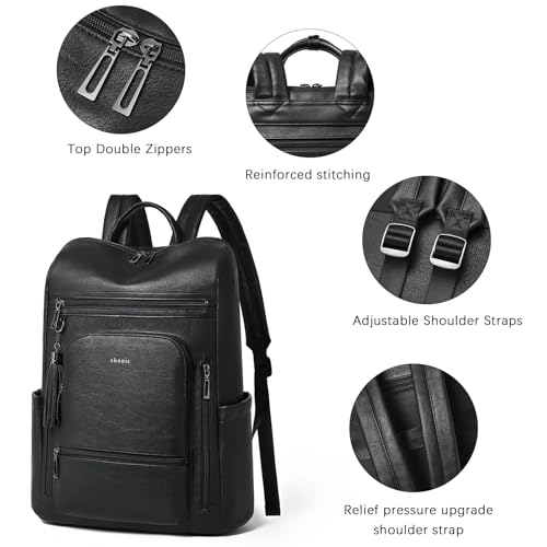 Shrrie Upgraded 17 inch Leather Laptop Backpack for Women - color: Two-tone Black