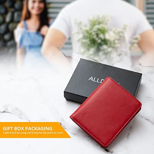 Alldaily Small RFID Wallet for Women Slim Compact Bifold Pocket Ladies Travel Mini Purse (Red) - color: Red