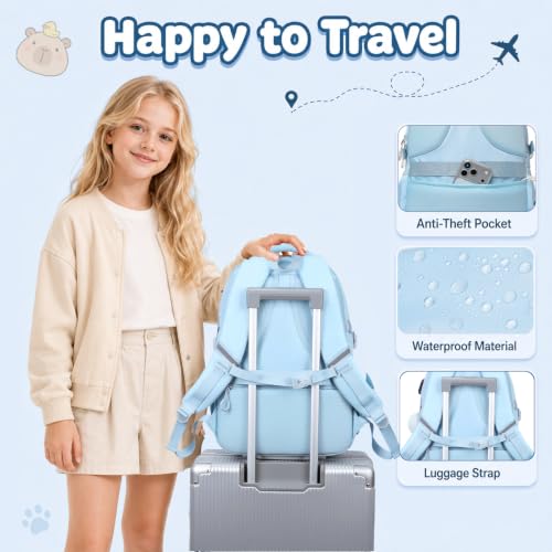 3PCS Capybara Backpack for Girls with Lunch Box Kapybara Bookbag (Blue) - color: Blue