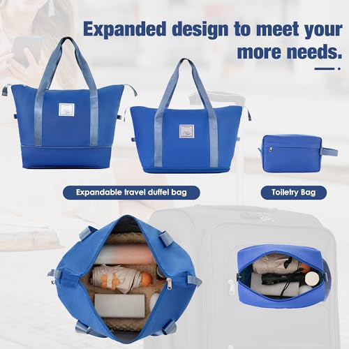 Luggage Set,Softside Polyestey with front pockets,4 Piece,Blue | Suitcase set,with 360° Spinner Wheels and TSA Locks,Expandable,for organized travel,duffel & toiletry bag,22/26/30 Inch - color: Blue