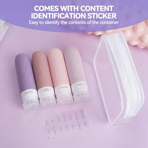 Silicone Travel Bottles for Toiletries, TSA Approved Leak-Proof Toiletry Containers for Airplane & Vacation - color: Purple