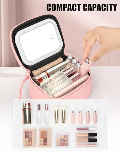 Relavel Mini Makeup Bag with Led Mirror, Initial Make Up Bag, Pink P - color: Pink, size: Mini with Letter, style: P