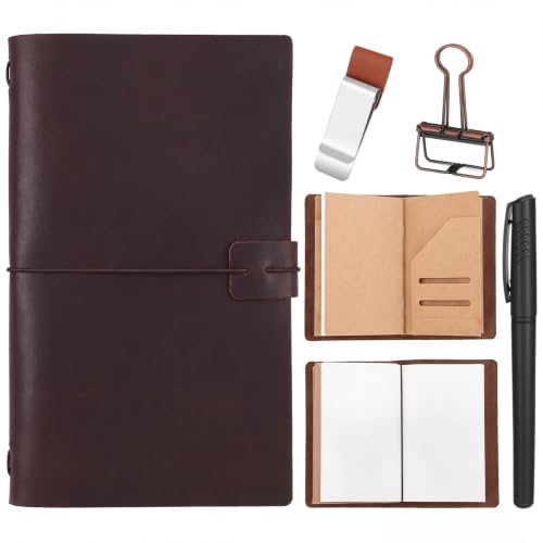 Traveling Refillable Leather Journal Notebook, Brown, Personal Size - color: Brown, size: Personal Size
