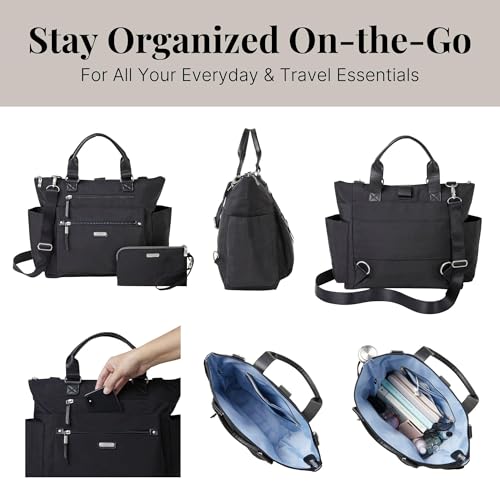 3-in-1 Convertible Backpack Tote Handbag - 15x12" Lightweight Travel Bag w/ RFID Phone Wristlet - color: Black