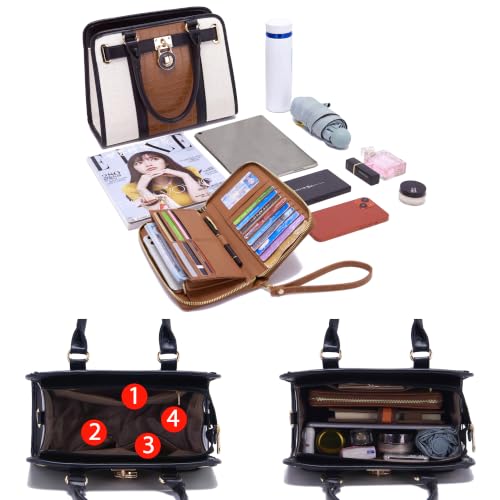 Qiyuer Structured Satchel Tote Handbags Set Women Purses with RFID Wallet - color: B3-2pcs/Set Brownbeige