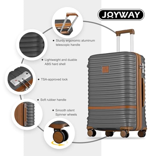 Joyway Expandable Luggage Sets 5 Piece, Lightweight Hard Shell Travel Suitcase Set with Spinner Wheels and TSA Lock (5 piece set,Grey) - color: Grey, size: 5 piece set