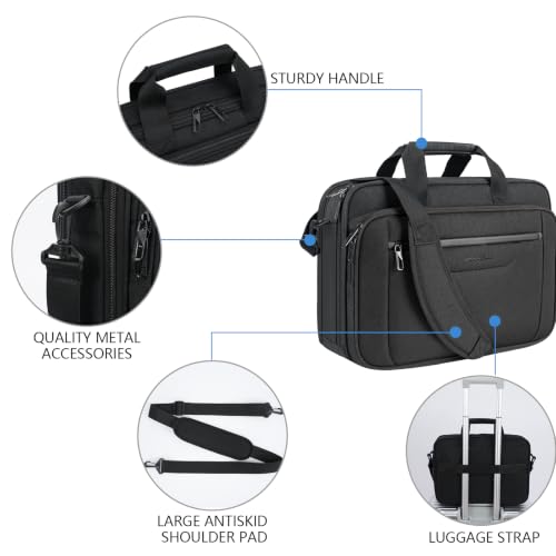 VANKEAN Laptop Briefcase Fits 15.6"-16" Laptop Slim Expandable Shoulder Bag - color: Black-black, size: 15.6"