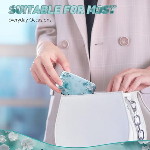 Credit Card Holder, Mini RFID Small Aluminum Card Wallet Business Card Case - color: Green Teal Butterfly