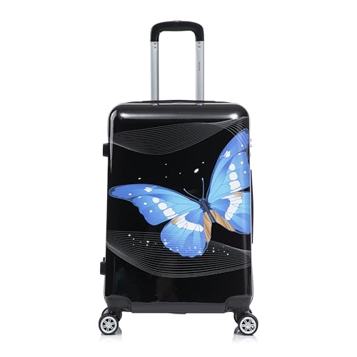 InUSA Prints PC/ABS Plastic 4-Wheel Spinner Luggage, Black Butterfly (IUAPC00M-BBU) - color: Black Butterfly, size: 24 Inch