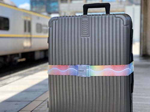 Teeoff 2 Pack Elastic Luggage Straps Adjustable Suitcase Belts Travel Bag Accessories 220CM (Rainbow Wave) - color: Rainbow Wave