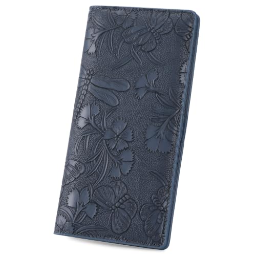 FALAN MULE Womens Wallet Ultra Slim Thin RFID Blocking Ladies Bifold Card Holder Vegan Leather with Zipper Coin Pocket - color: Xb-Relief blue