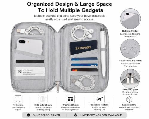 Travel Passport Holder Wallet, Travel Document Organizer with Multiple Pockets, Zipper Passport Wallet for ID Cards, Credit Cards, Tickets, Phone and Documents
