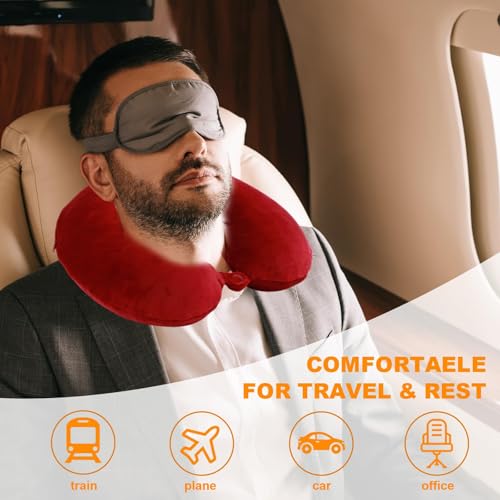 Travel Pillow,100% Pure Memory Foam U Shaped Neck Pillow,Super Lightweight Portable Headrest Great for Airplane, Car,Home,Office,Sleeping Rest (Wine red) - color: Wine Red