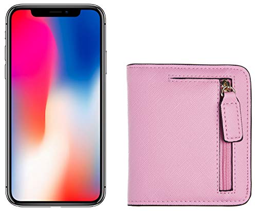 Toughergun Women’s Small Slim Leather Wallet with RFID Protection, Compact Bifold Mini Purse with Clear ID Window - color: CH Pink