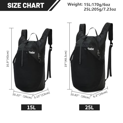 Ultra Lightweight Foldable Backpack,Water Resistant Small Packable Hiking Daypack Outdoor Camping Travel Bag - color: Black, size: 15L