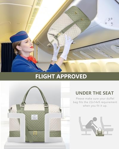 Travel Weekender Duffle Bag for Women: Overnight Bags with Shoe Compartment - color: Beige Green, size: Large