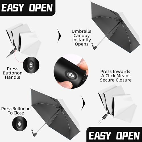 Automatic Travel Mini Umbrella, Compact Folding Small Pocket Umbrellas for Purse Wallet, UV Sun Rain Protection, Lightweight Portable Design Fits in Backpack for Women Men Kids - color: Black + White