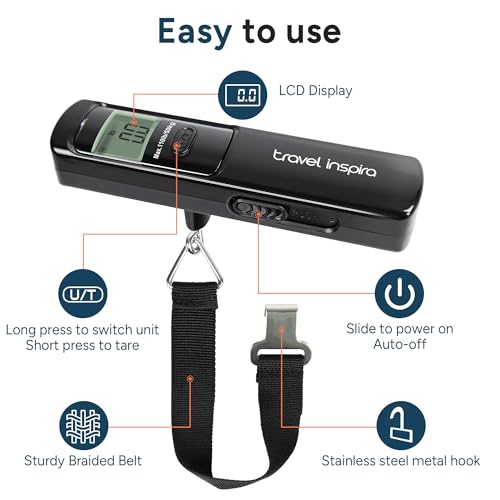 Battery-Free Luggage Scale – No Batteries Needed, Portable Digital Hanging Suitcase Weight Scale for Air Travel & Checked Bags, 110lb/50kg, LCD Display, Compact Travel Accessory - color: Black