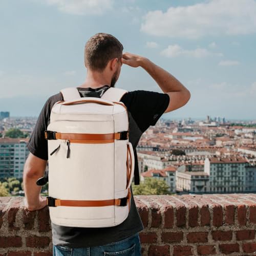 42L Carry On Travel Backpack With 4 Packing Cubes, TSA Friendly - color: Beige