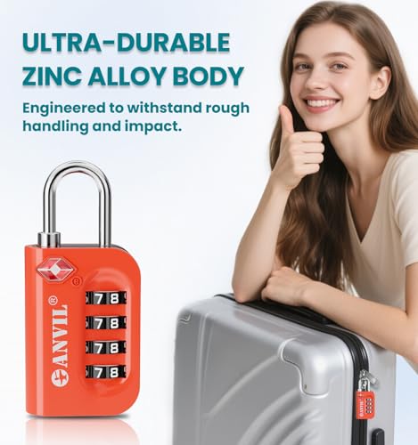 ANVIL TSA Approved Luggage Lock - 4 Digit Combination, 10,000 Combinations, Easy-Read Password Window, Travel Lock for Suitcases, Backpacks, Gym & Student Lockers, Baggage - color: ALL COLORS