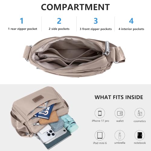 Purses For Women Nylon Crossbody Bags Waterproof Handbags Multiple Pockets - color: Dusty Apricot