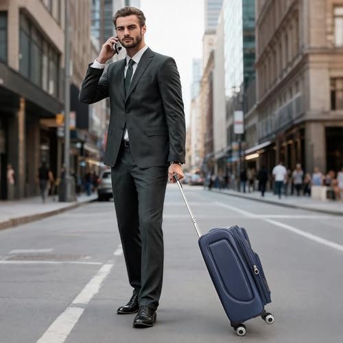 20" Carry-On Luggage,Softside Suitcase w/LOCK,Expandable - color: Navy-Grey, size: Carry-On 20-Inch