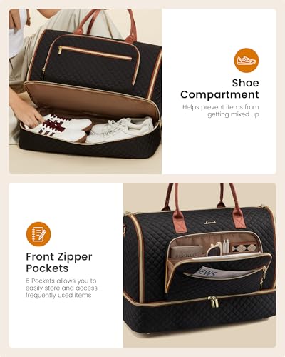 LOVEVOOK Convertible Travel Duffle Bag for Women, Garment Bag for Travel - color: Black-Brown