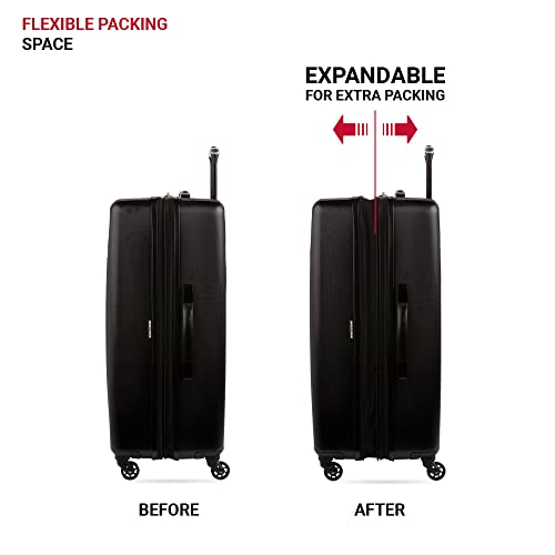 SwissGear 8018 Expandable Luggage, Hard Shell Large Luggage with Spinner Wheels - color: Black, size: Checked-Large 27-Inch