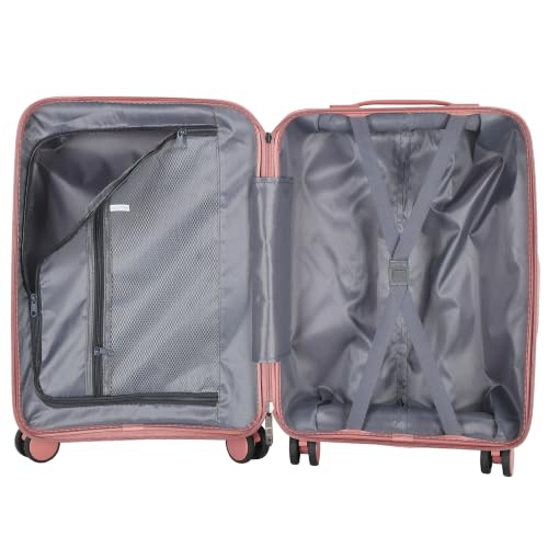 3 Pcs 20"/24"/28" Luggage Sets Suitcase with Wheels Large Checked Travel Suitcases,3 Piece Hard Shell Lightweight Luggage with TSA Lock, - color: 3 PCS & Rose Pink