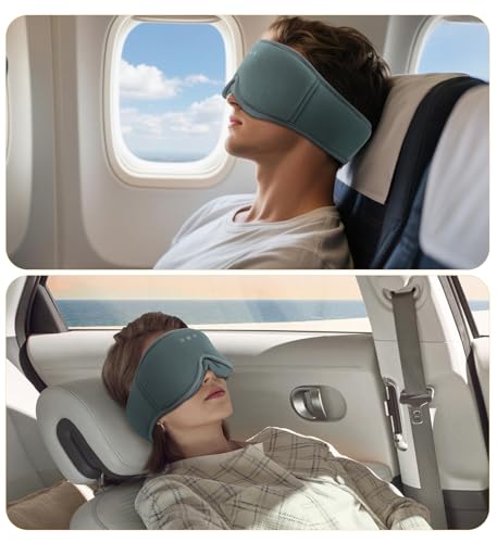 Bamboo Cotton Large Sleep Mask with Bluetooth Wireless Headphones - Blackout Eye Mask for Sleeping 3D Contoured Sleep Eye Cover Headband Ear Plugs Low Noise Hook for Men Women Better Experience (Grey) - color: Gray