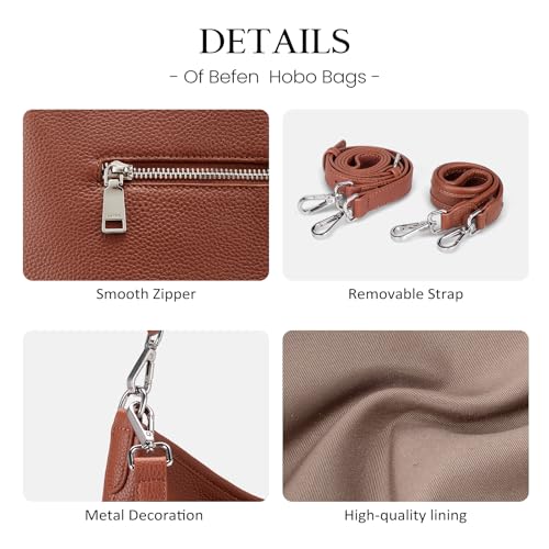 befen Genuine Leather Hobo Bag Purses for Women, Anti Theft Leather Purse - color: Dark Brown
