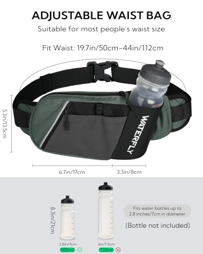 WATERFLY Water Bottle Fanny Pack, Hiking Hydration Belt for Women Men - color: Black & Gray