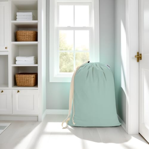 Canvas Laundry Bag with Shoulder Strap & Drawstring, 23"W x 29"H, MintGreen - color: Mint Green