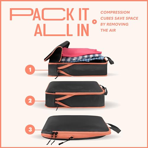 Compression, 4 Set/6 Set Packing Cubes for Carry on Suitcase, Organizer Bags Set - color: Black